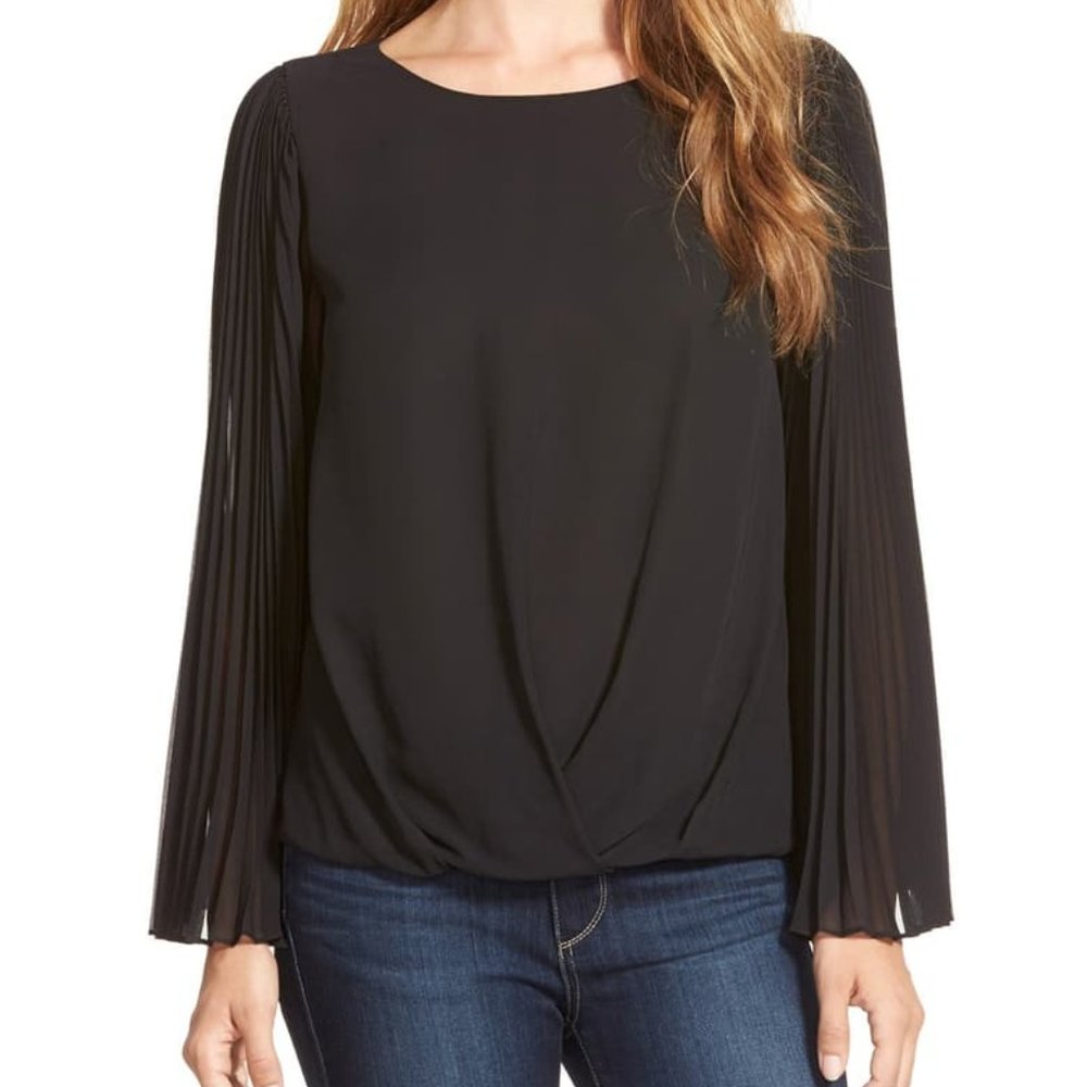 VINCE CAMUTO Pleated Bell Sleeve Blouse - Picture 2 of 7